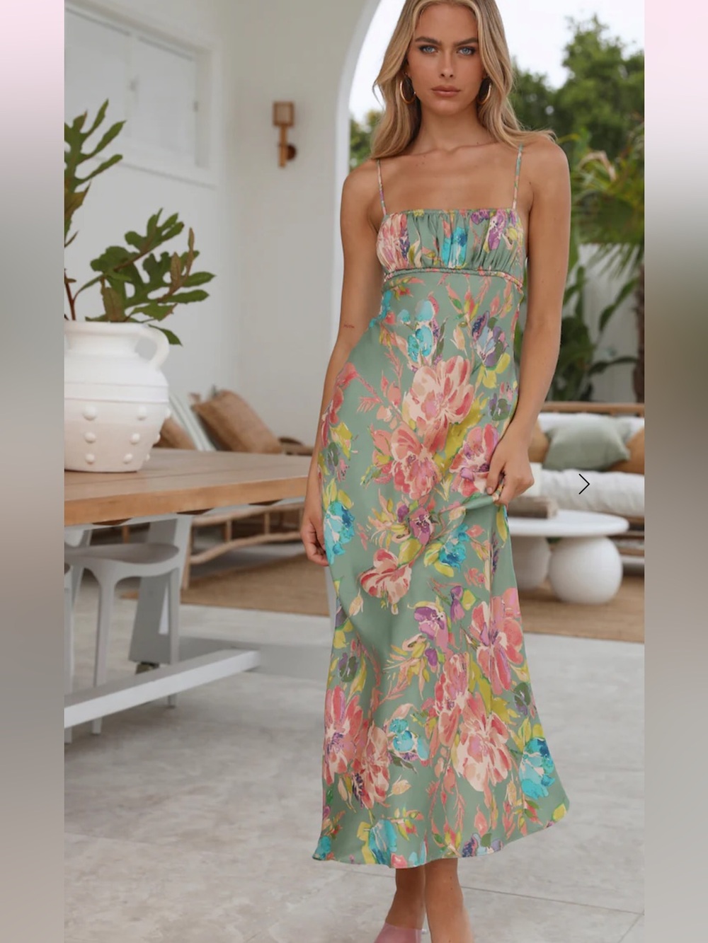Hello Molly Mint Green Floral Spaghetti-Strap Maxi Dress